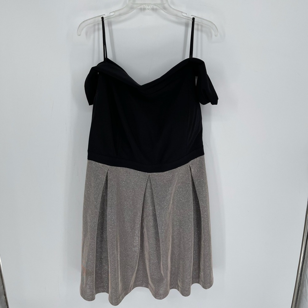 Morgan Co Women's Black Silver Metallic Off Shoulder Fit & Flare Dress Size 20W